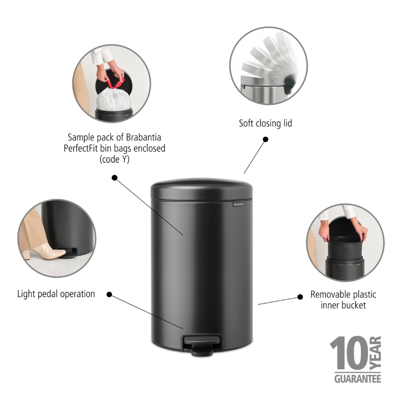 233500 Pedálový koš NEWICON 20 l šedá od Brabantia  (19) univerzální a luxusní koš
